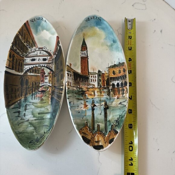 Venice Grand Canal- 2 Hand Painted Rolled Ceramic Slab Wall Hangings, Signed - Picture 5 of 16